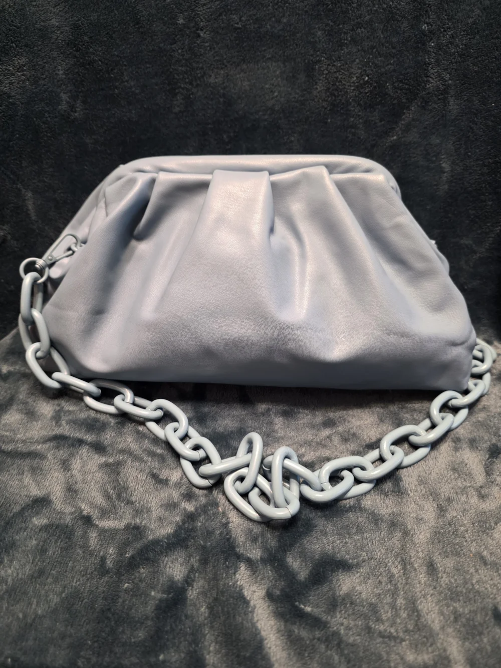 Leather Chain-Handle Clutch in Light Gray